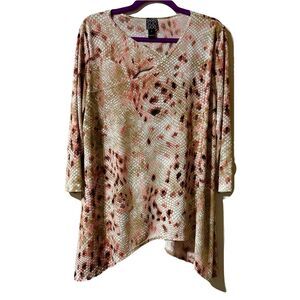 Clara Sun Woo Tunic Top Women’s Size L Large Asymmetrical Cutout Neck Sharkbite